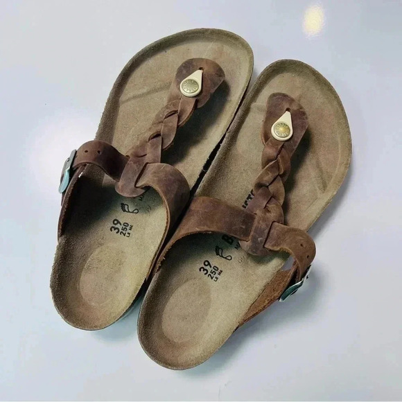 Birkenstock Shoes - Birkenstock Gizeh Braided Cognac Oiled Leather Sandals Women Size 39 US 8
